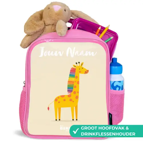 Giraffe - Dier - Kleurrijk Kinderrugzak - Roze middel -inhoud_NL