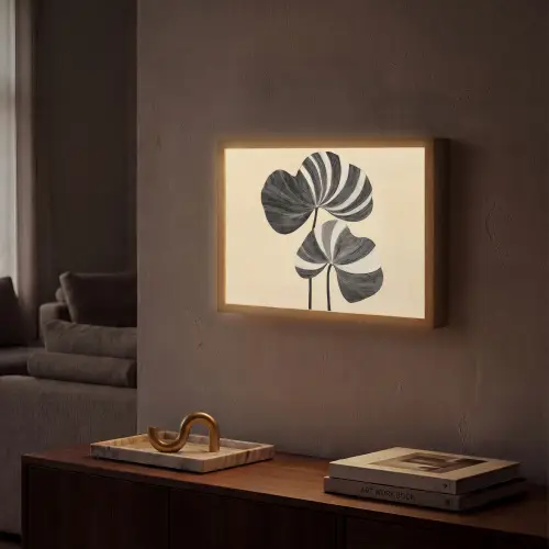 Zwart - Bladeren - Strepen - Minimalistisch Light Box met batterij (Wandlamp) middel -sfeer1