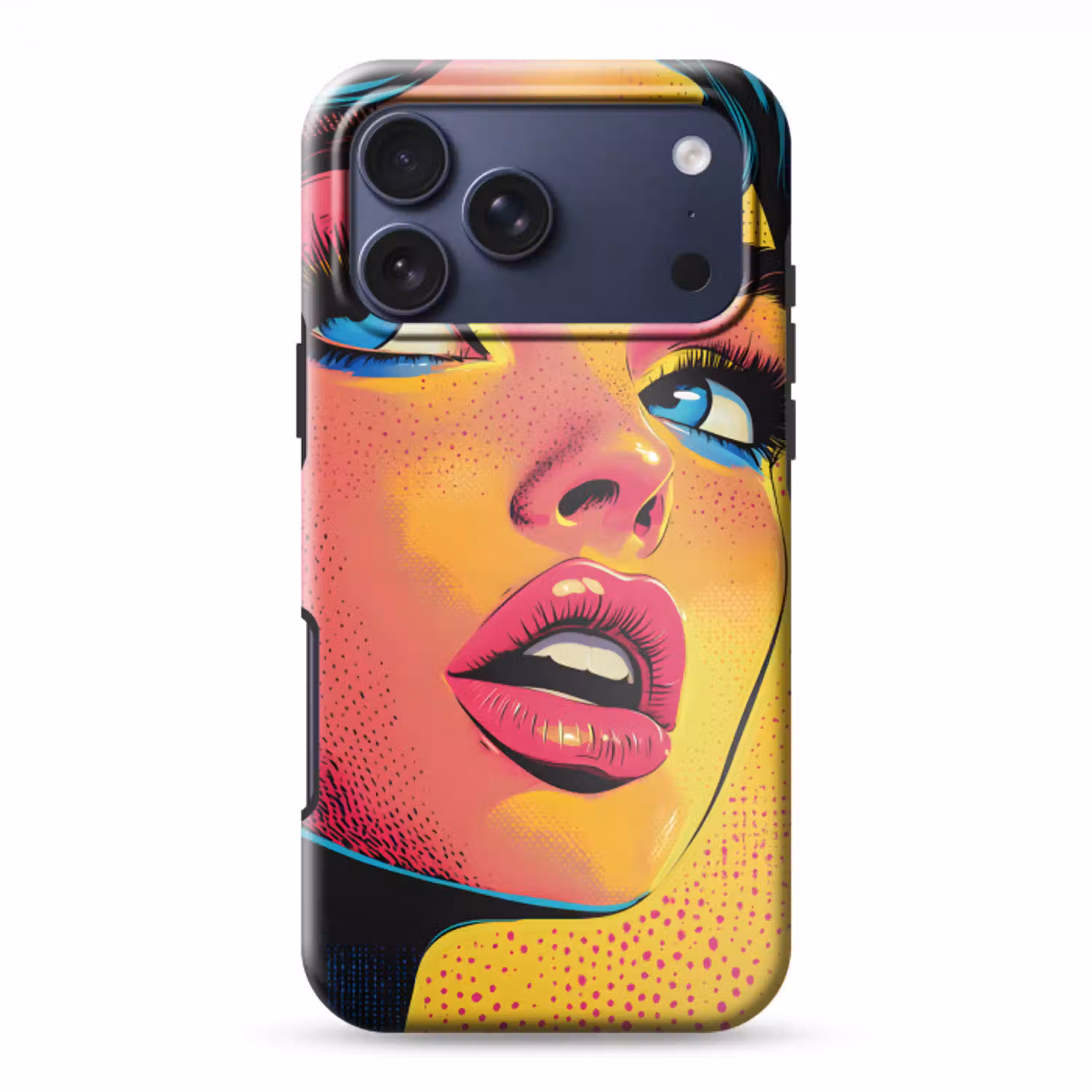 Close-up - Vrouwengezicht - Stippen - Geel Toughcase MagSafe Apple iPhone 17 Pro Max klein -3d