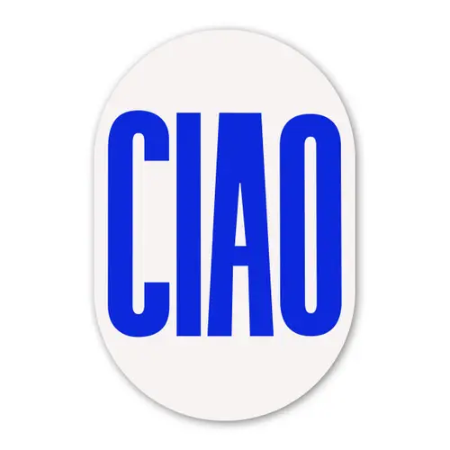 Ciao - Hoofdletters - Blauw - Minimalistisch Wandcirkel Ovaal Forex klein -3d