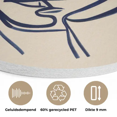 Minimalistisch - Lijnillustratie - Beige - Donkerblauw Akoestische PET Vilt - Rond klein -closeup_NL
