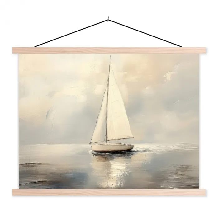 Zeilschip - Zee - Bewolkt textielposter latten blank klein -3d