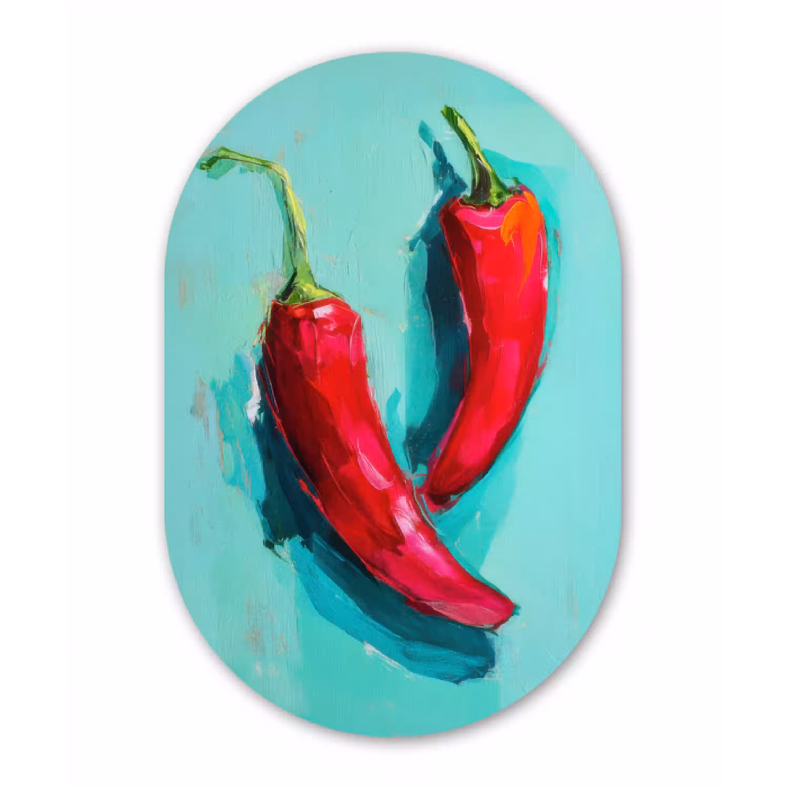 Chilipepers - Geverfd - Rood Wandcirkel Ovaal Aluminium middel -3d