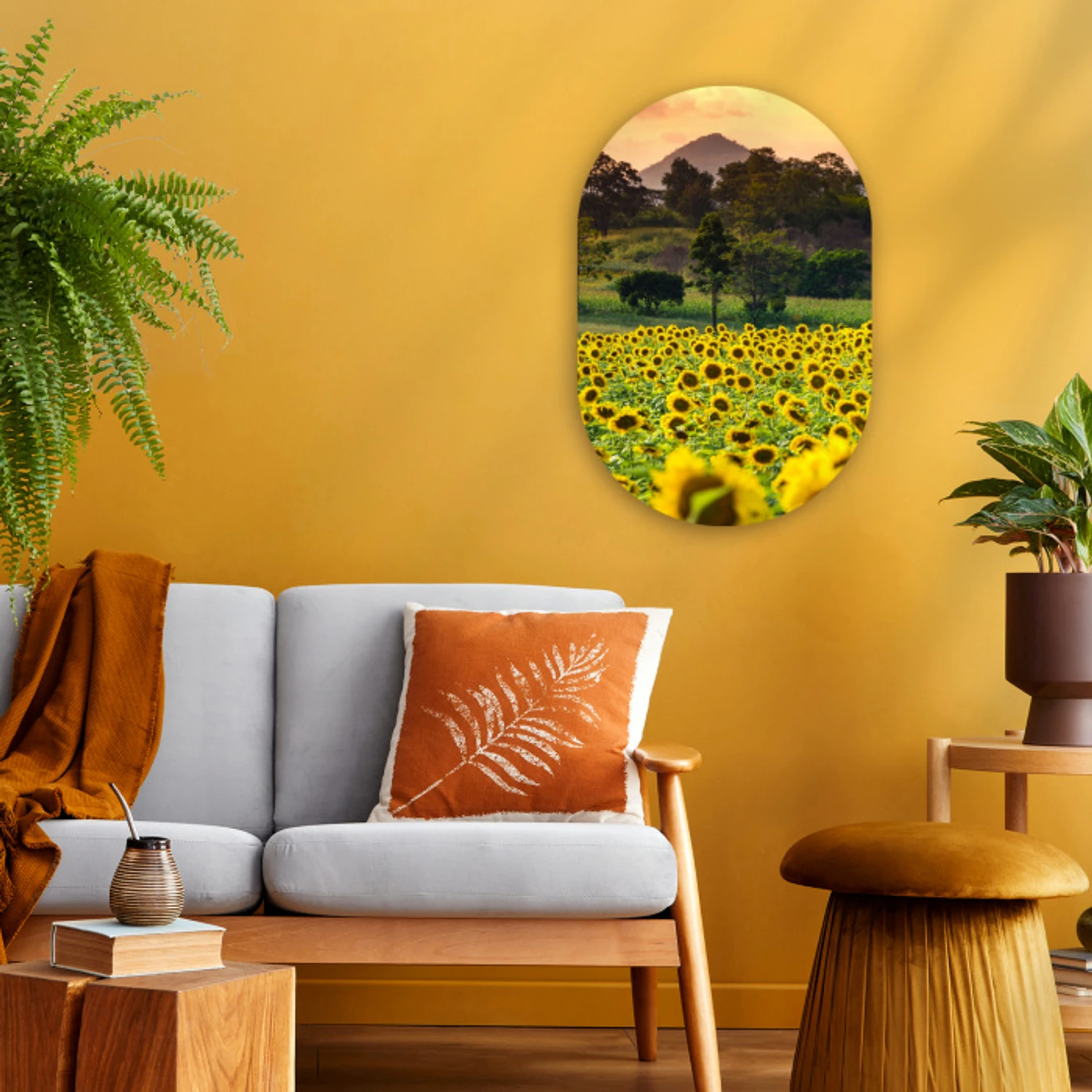 Zonnebloem - Natuur - Berg Wandcirkel Ovaal Forex klein -sfeer4