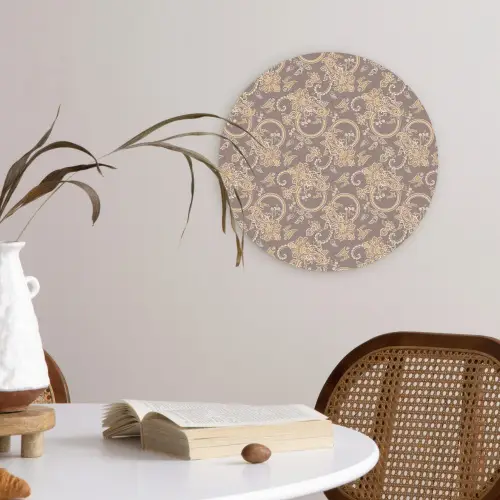Oosters - Bloemen - Beige - Grijs Wandcirkel kunststof plaat 5mm dik klein 188 -sfeer4