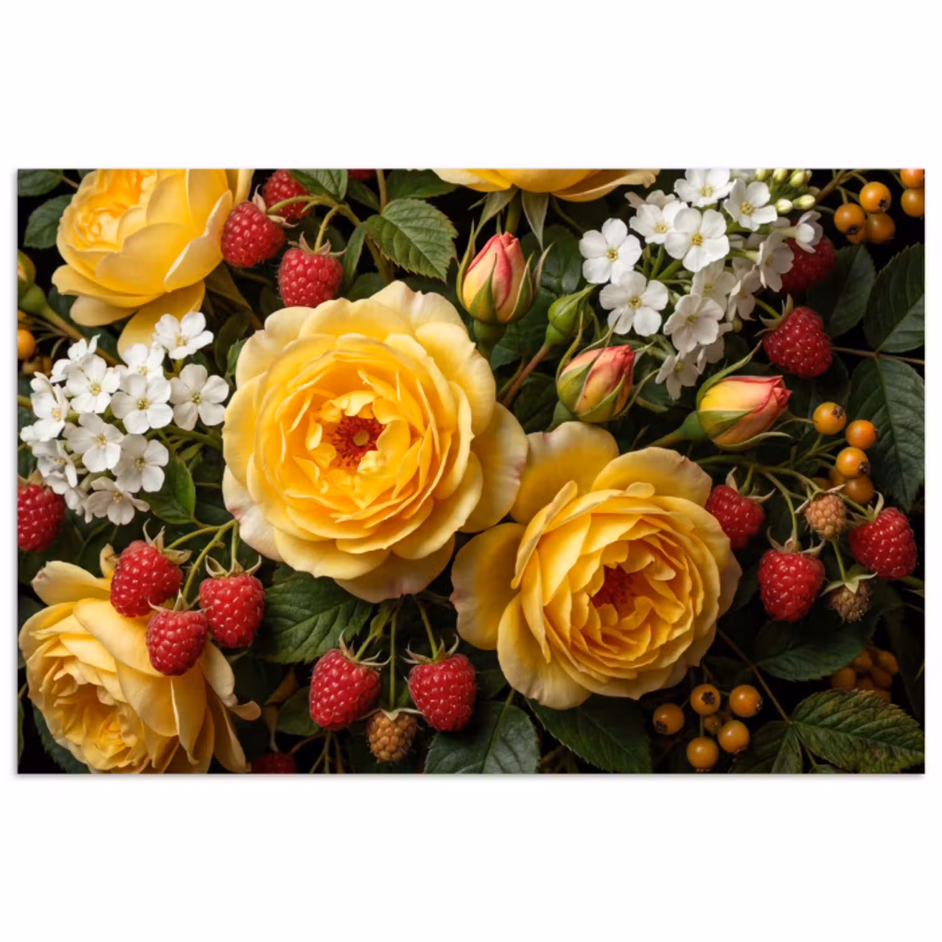Bloemen - Boeket - Natuur - Klassiek - Geel poster papier klein -3d