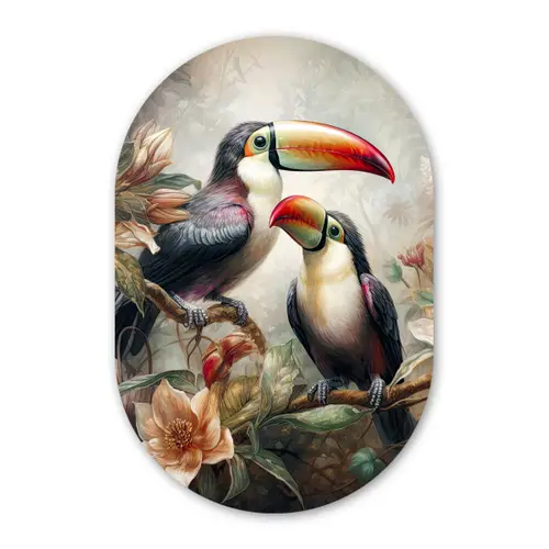 Toekan - Vogels - Bloemen - Jungle Wandcirkel Ovaal Forex klein -3d