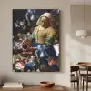 Melkmeisje - Johannes Vermeer - Bloemen Textielframe zwart klein -sfeer2