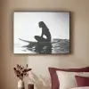 Silhouet - Vrouw - Surfplank - Water Textielframe zwart klein -sfeer1