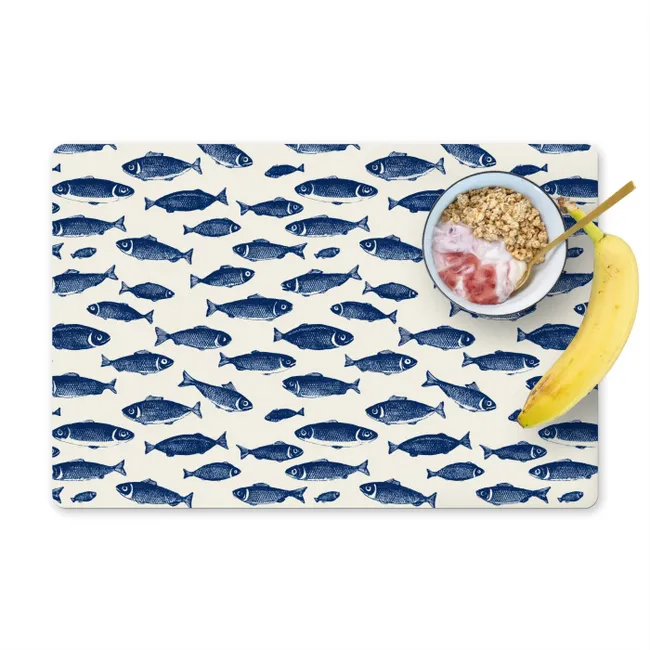 Placemat - 6 stuks - Vissen - Patroon - Blauw - Wit