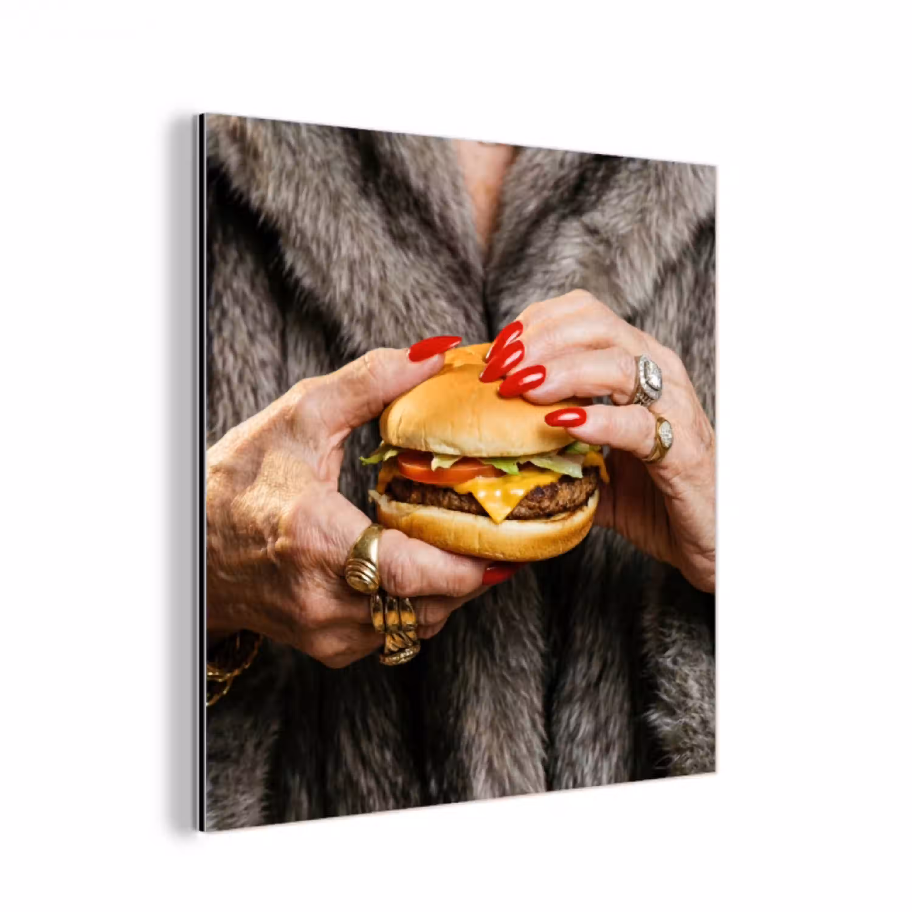 Vrouw - Hamburger - Bontjas aluminium wit klein -3d