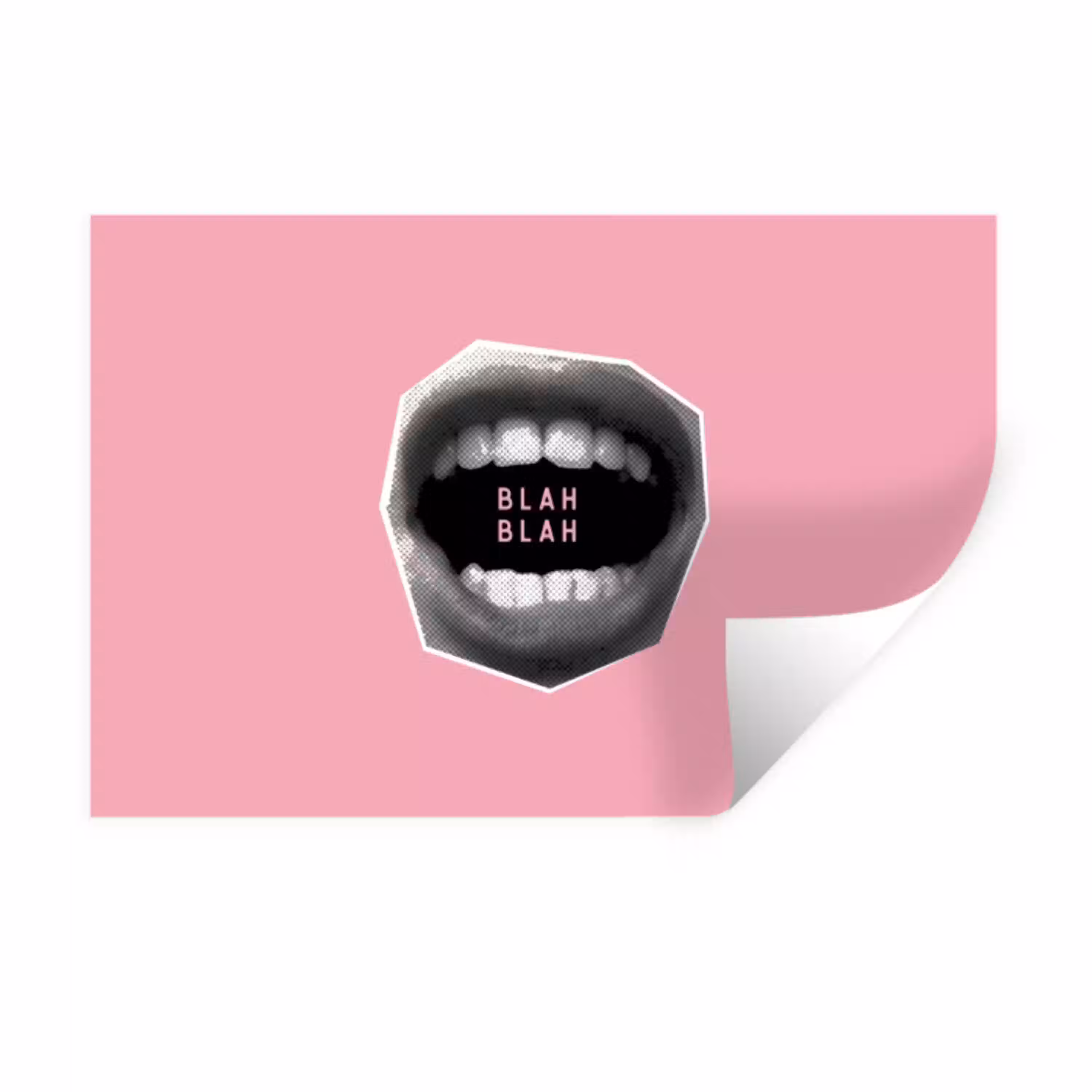 Mond - BLAH BLAH - Roze Muursticker klein -3d