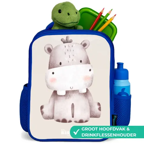 Nijlpaard op beige achtergrond illustratie Kinderrugzak - Blauw middel -inhoud_NL