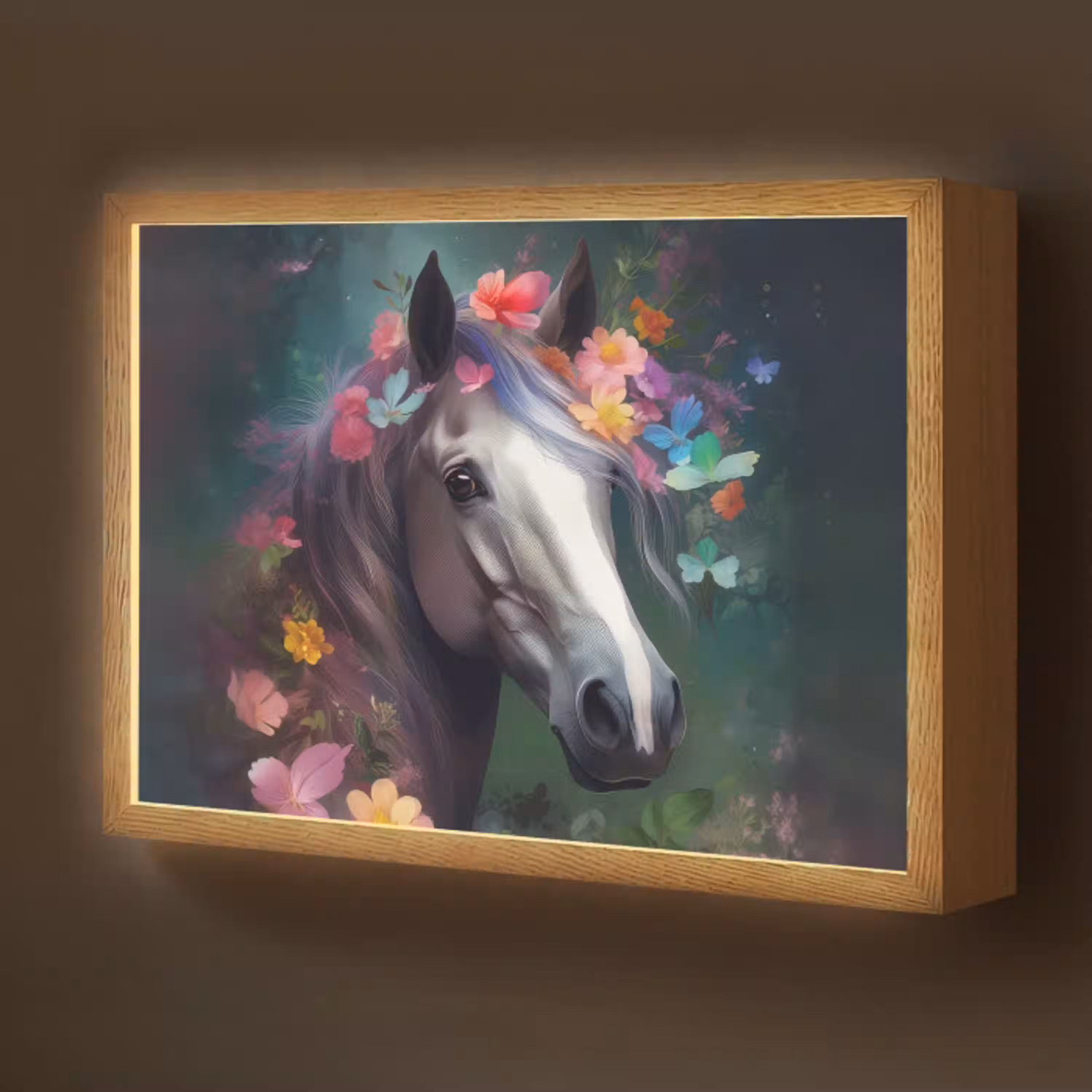 Paard - Natuur - Bloemen - Bos - Dieren Light Box met batterij (Wandlamp kind) middel -z3d_website