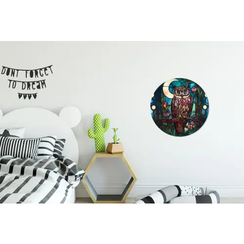 Uil - Mozaïek - Maan - Nacht Wandcirkel aluminium klein -kinderkamer