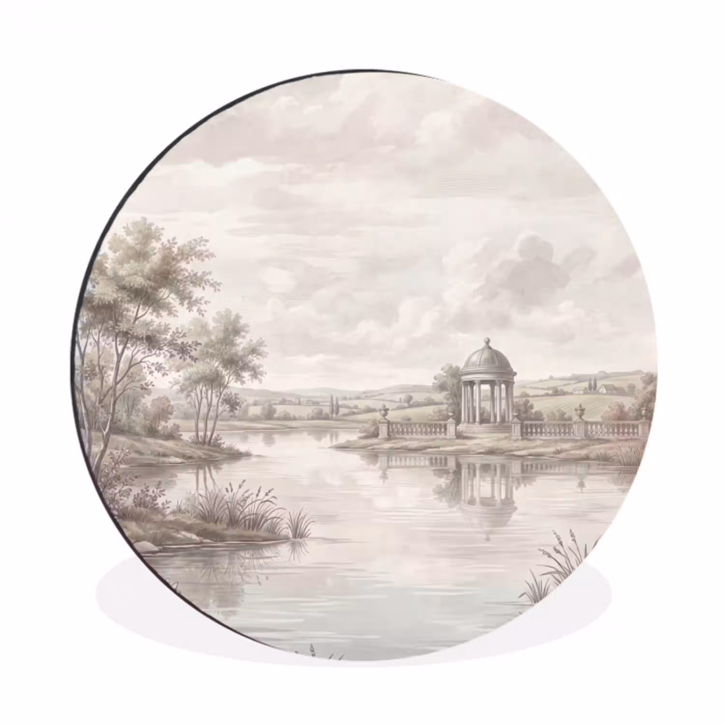 Landschap - Water - Natuur - Sepia Wandcirkel aluminium klein -3d
