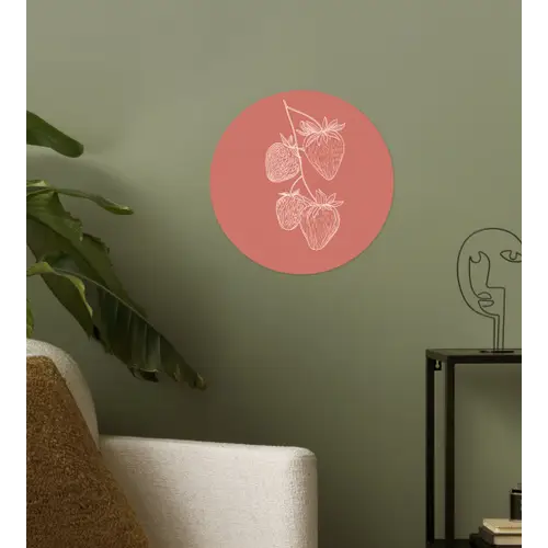 Minimalistisch - Illustratie - Aardbei - Tak Wandcirkel behangsticker klein -sfeer2