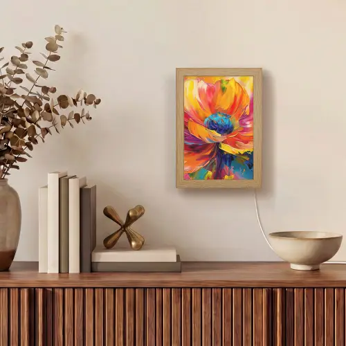 Bloem - Verflook - Modern - Abstract - Kleuren Light Box met kabel (Tafellamp) klein -sfeer2