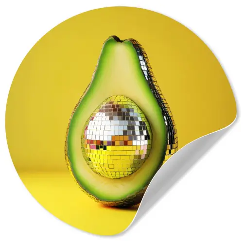Avocado - Discobal - Geel - Glitter Wandcirkel behangsticker klein -3d