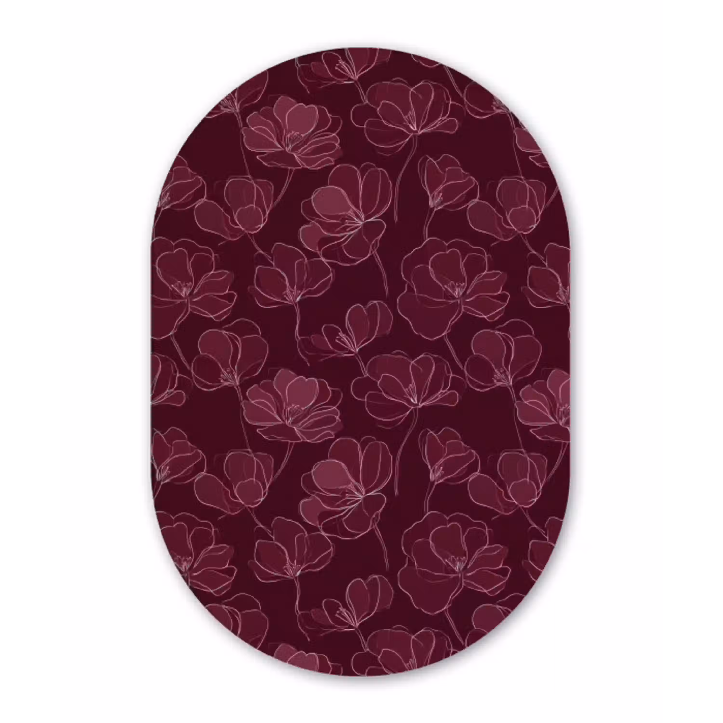 Bloemen - Patroon - Bordeauxrood Wandcirkel Ovaal Aluminium middel 839 -3d