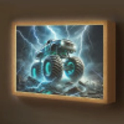 Monstertruck - Bliksem - Blauw - Jongens - Auto Light Box met batterij (Wandlamp kind) middel -z3d_website