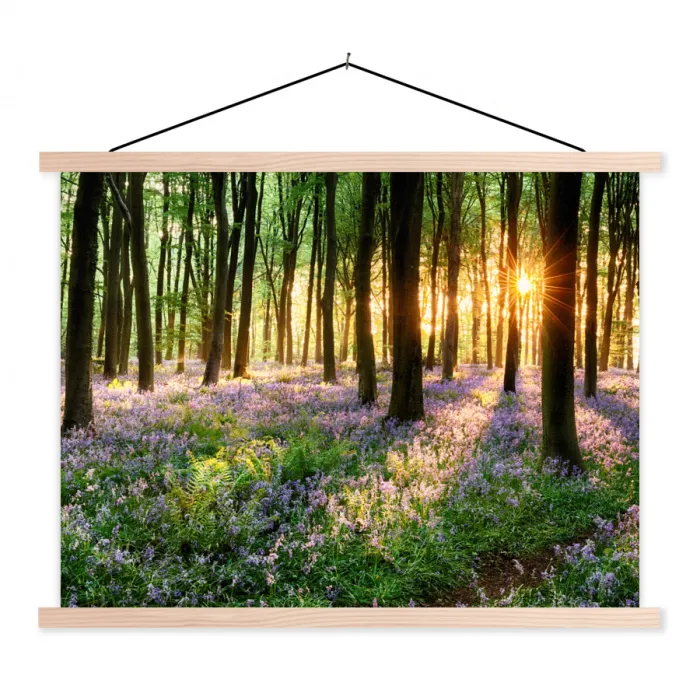 Bos - Bloemen - Lavendel - Zon textielposter latten blank klein -3d