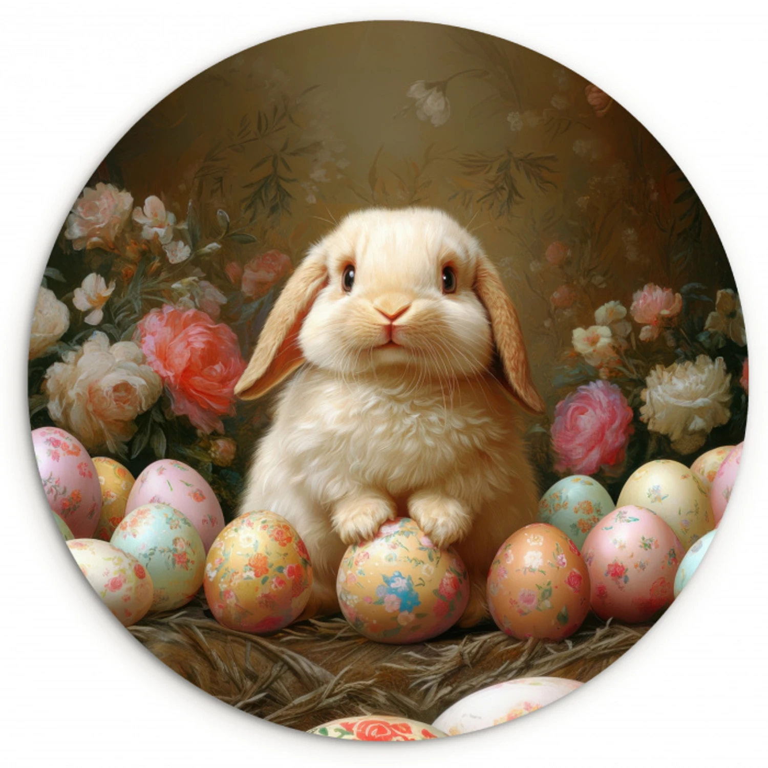 Konijn - Paaseieren - Stilleven KitchenYeah - Keuken - Wandcirkel Forex klein -3d