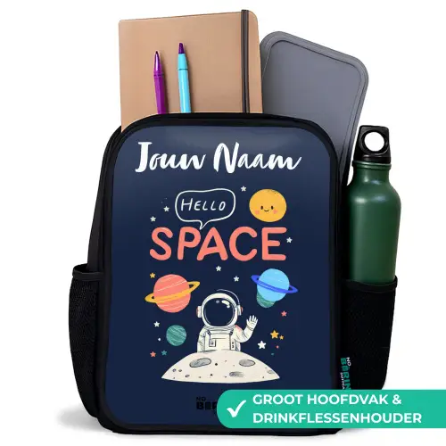 Astronaut - Quote - Planeten - Sterren Rugzak - Zwart middel -inhoud_NL