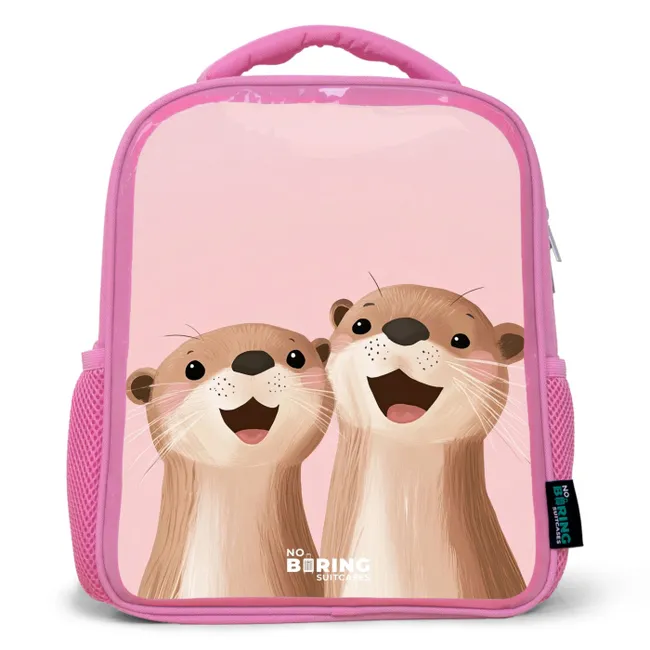 Kids backpack Otters - Laughter - Pink - Illustration | Water-resistant ...