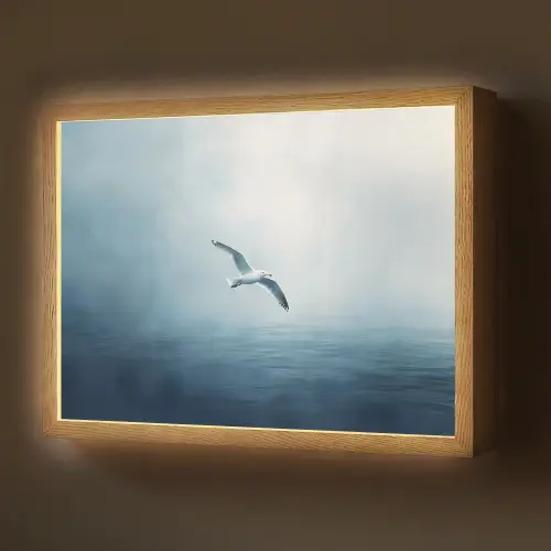 Meeuw - Wit - Zee - Mistig Light Box met batterij (Wandlamp) middel -z3d_website