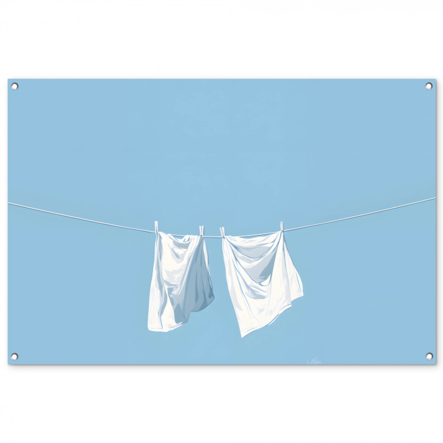 Lakens - Waslijn - Blauw - Minimalistisch tuinposter los doek groot -3d