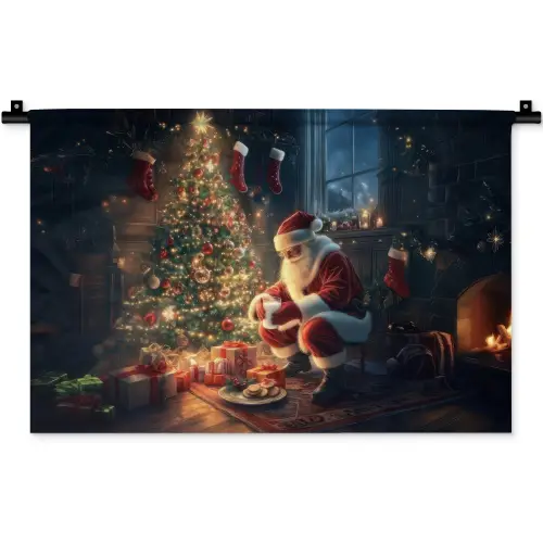 Kerstman - Haard - Donker Wandkleed katoen klein -zz3d