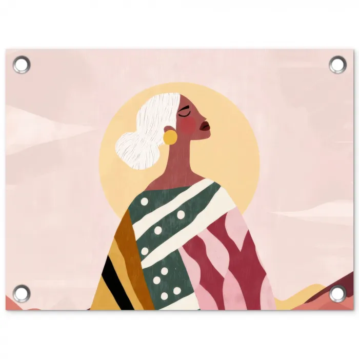 Vrouw - Zon - Kleurrijk tuinposter los doek klein -3d