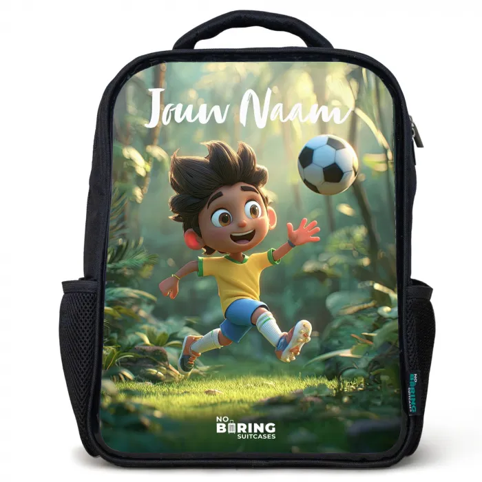 Jongen - Voetbal - Bos - Bomen Rugzak - Zwart middel -3d