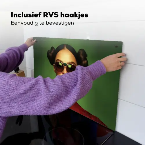 Vrouw - Groen - Bril - Aesthetic - Modern Inductie beschemer met haakjes klein -ky-ophangen-nl