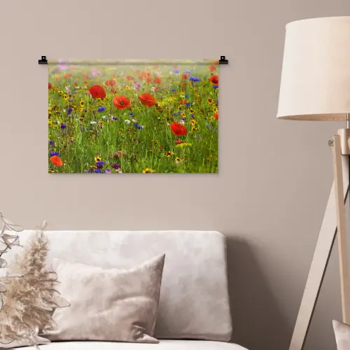 Lente - Bloemen - Rood - Klaproos - Gras - Groen Wandkleed katoen klein -sfeer4
