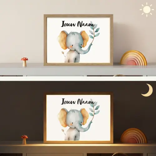 Olifant - Dier - Pastel kleuren Light Box met batterij (Wandlamp kind) middel -sfeer3_kind