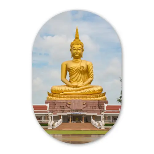 Boeddha - Buddha beeld - Goud - Religie Wandcirkel Ovaal Forex klein -3d