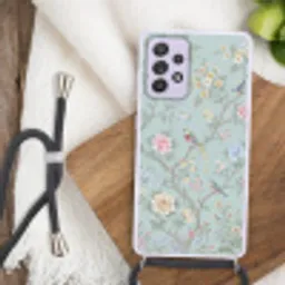 Vogel - Bloemen - Kleurrijk Hoesje Samsung Galaxy A52 5G met koord klein -sfeer4