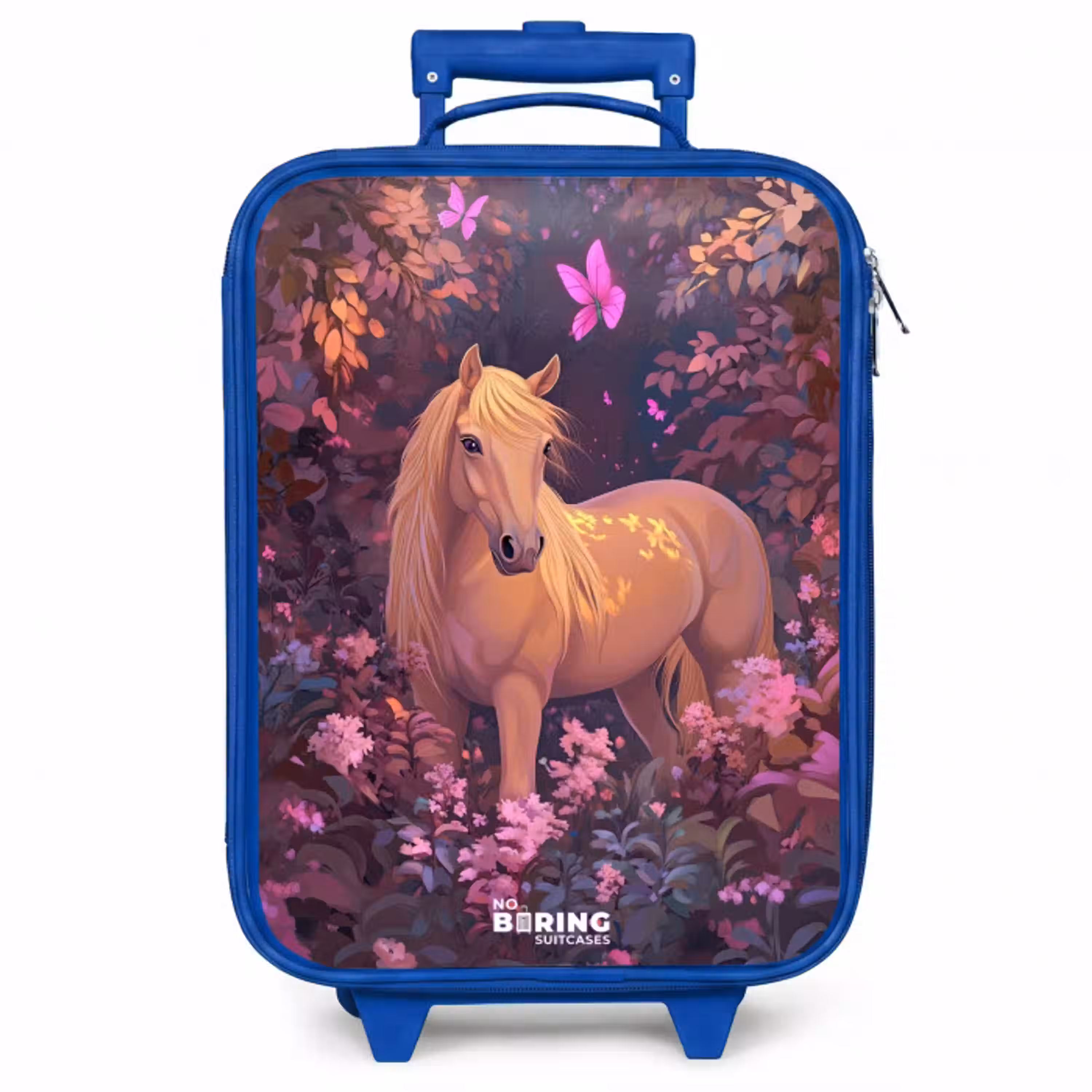 Paard - Bloemen - Paars - Vlinder Kinderkoffer - Blauw klein -zzz_website3d