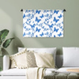 Vlinder - Bloemen - Blauw Wandkleed katoen klein 269 -sfeer7