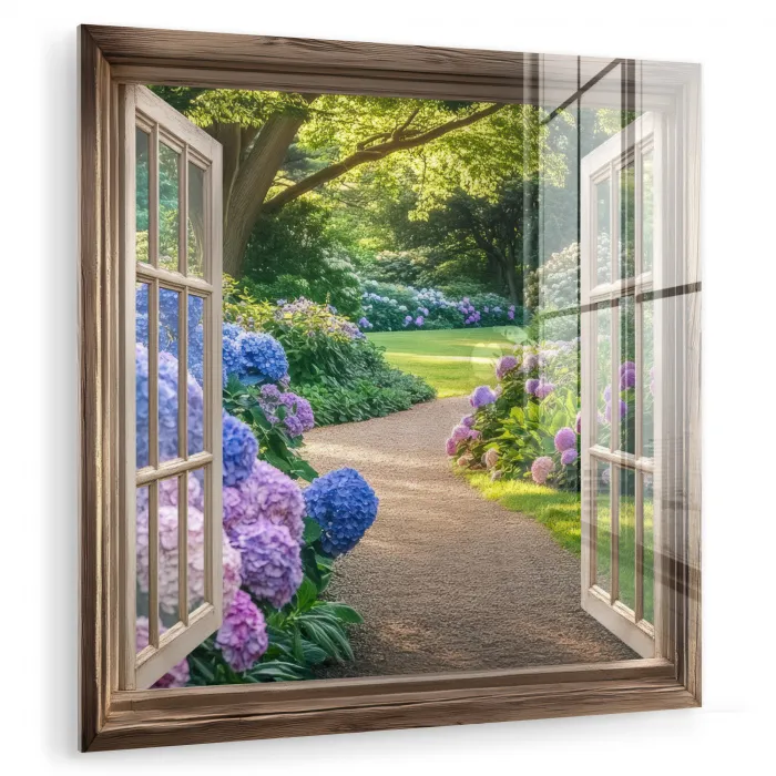 Doorkijk - Tuin - Raam - Hortensia - Bloemen plexiglas 5mm klein -zzzproduct_nieuw