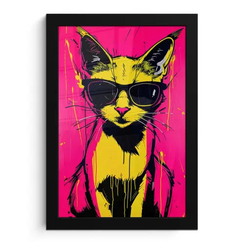 Kat - Art - Zonnebril - Roze fotolijst zwart zonder passe partout klein -3d