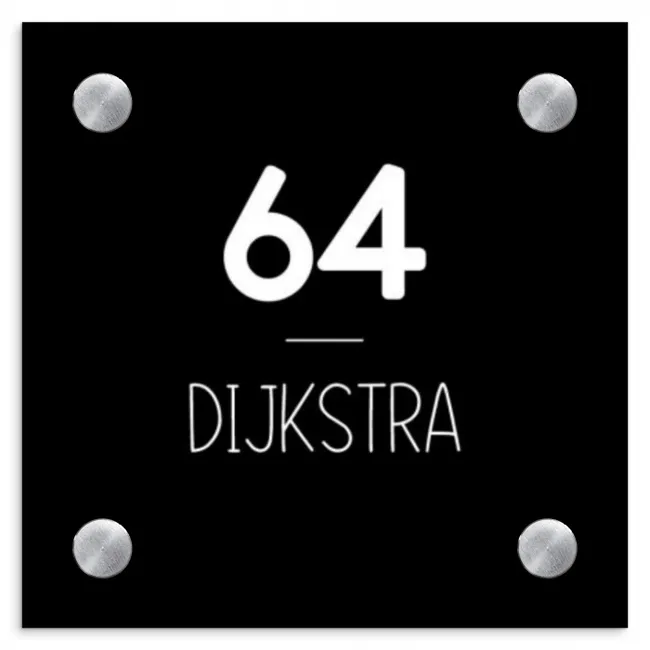 Zwart vlak - Modern Naambord Vierkant klein -3d