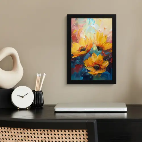 Bloemen - Dahlia - Kunst - Oranje - Watercolor fotolijst zwart zonder passe partout klein -sfeer1
