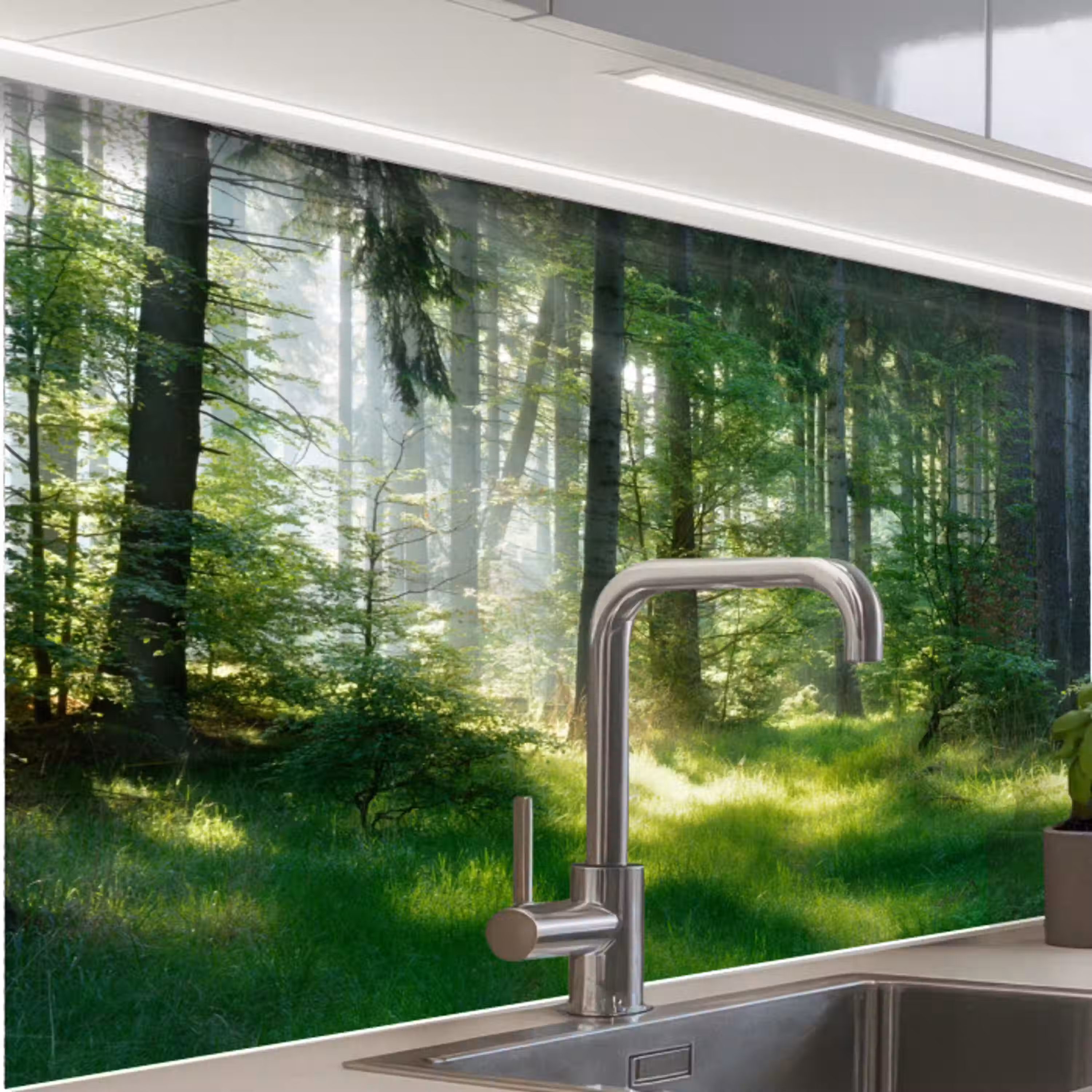 Natuur - Bomen - Bos - Groen - Zon - Gras - Planten keuken achterwand 2 middel -zzzz3d_schuin