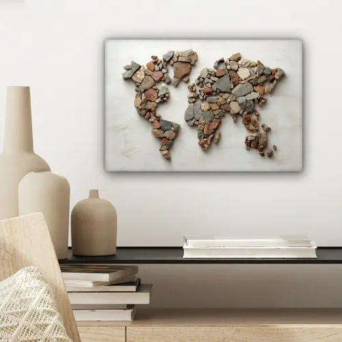 Wereldkaart - Stenen - Wit canvas 2cm klein -sfeer6