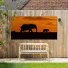 Olifanten - Savanne - Zonsondergang Tuinposter op houten frame 2 cm dik xxl -sfeer4