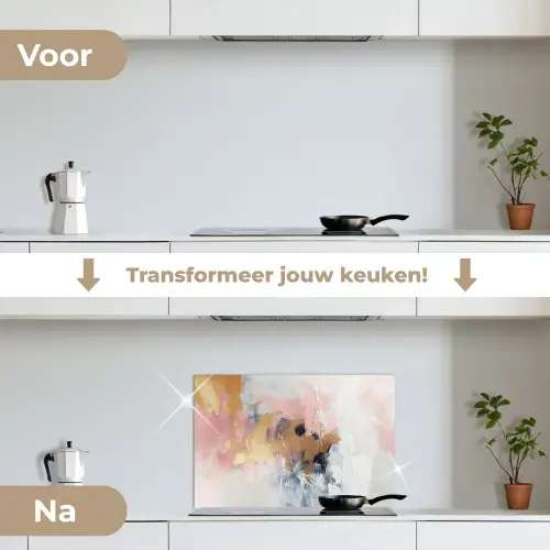 Abstract - Pastel kleuren - Goud - Modern - Aesthetic keuken achterwand spatscherm klein -voor_na_NL