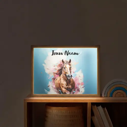 Paard - Meisjes - Blauw - Roze Light Box met batterij (Wandlamp kind) middel -sfeer1_kind